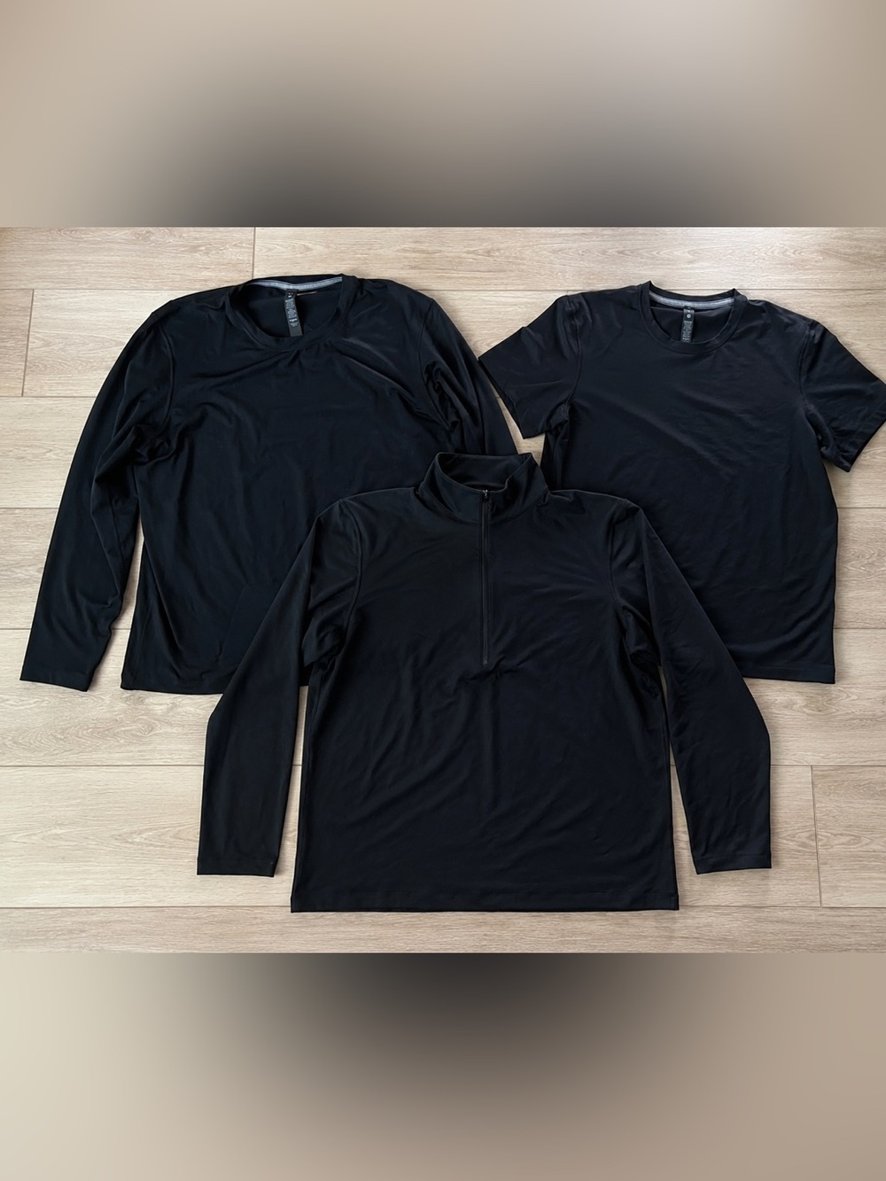 3 lululemon Soft Jersey Shirts: size XL Black short sleeve, long sleeve,half Zip
